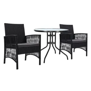 3PC Bistro Set Outdoor Furniture Rattan Table Chairs Cushion Patio Garden Lyra