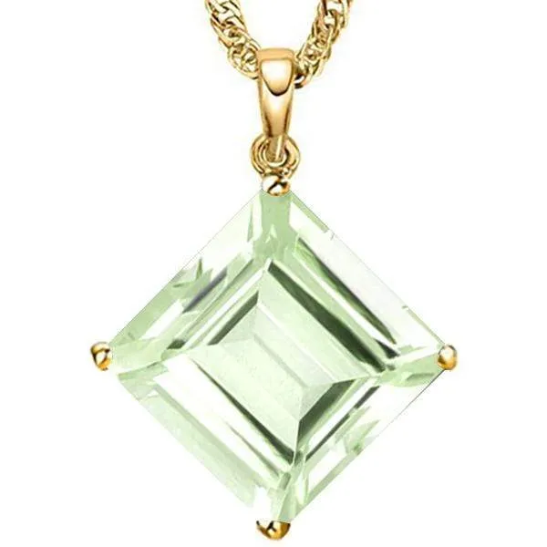 5.33 CT GREEN AMETHYST 10KT SOLID YELLOW GOLD PENDANT