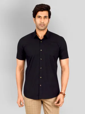 Black Solid Tailored Fit Casual Shirt | JadeBlue