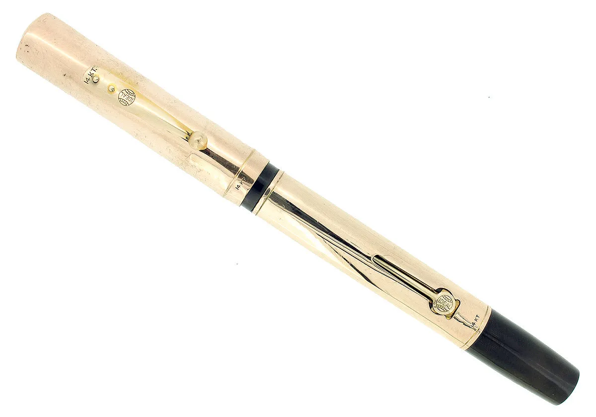 C1923 WATERMAN 554 SMOOTH SOLID 14K GOLD OVERLAY FOUNTAIN PEN RESTORED