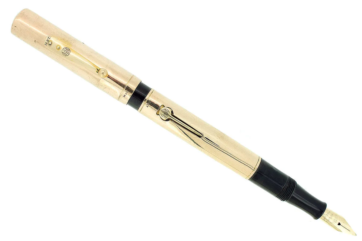 C1923 WATERMAN 554 SMOOTH SOLID 14K GOLD OVERLAY FOUNTAIN PEN RESTORED