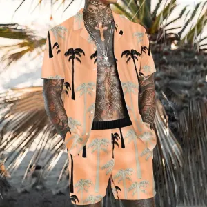 Chic and Casual Orange Coconut Print Beach Suit