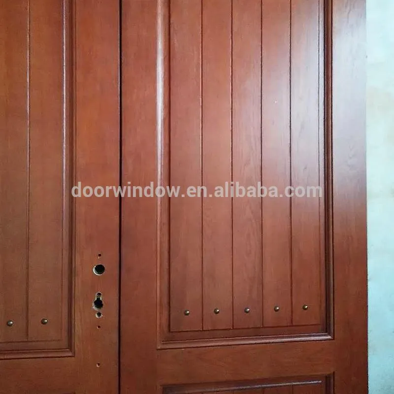 Doorwin 2021Finished product house front main double door design made of red oak wood flat solid wood doors by Doorwin