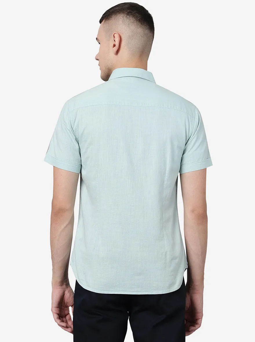 Eggshell Blue Solid Slim Fit Casual Shirt | Greenfibre