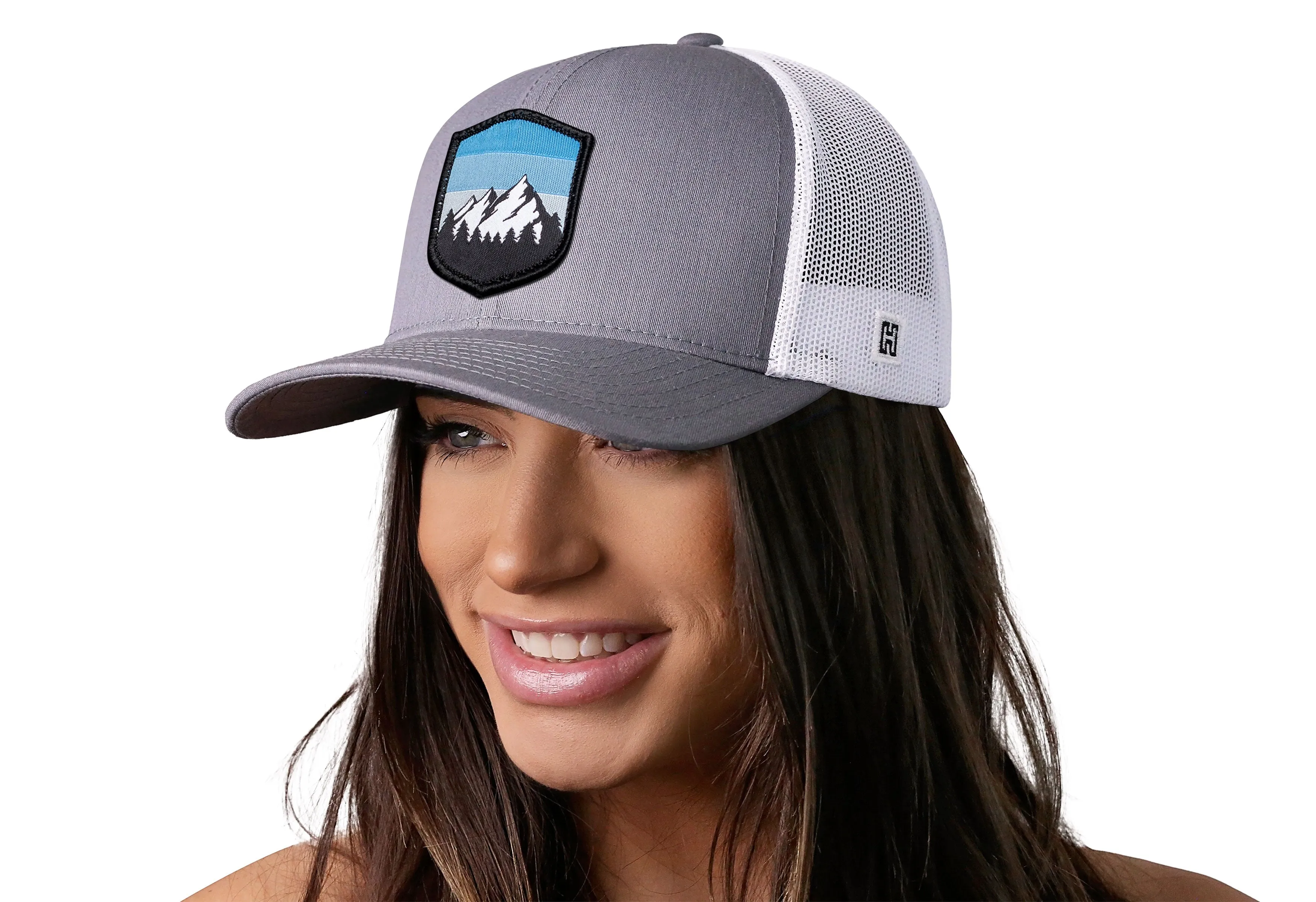 Mountains and Sky Trucker Hat  |  Gray White Outdoors Snapback