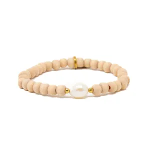 Natural Wooden Bead Bracelet - Pearl