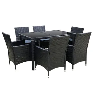 Outdoor Dining Set 7 Piece Wicker Lounge Setting Black