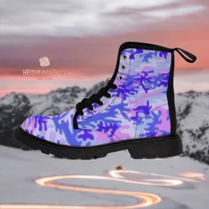 Purple Camo Men's Boots, Pastel Purple Camouflage Military Army Winter Hiking Boots