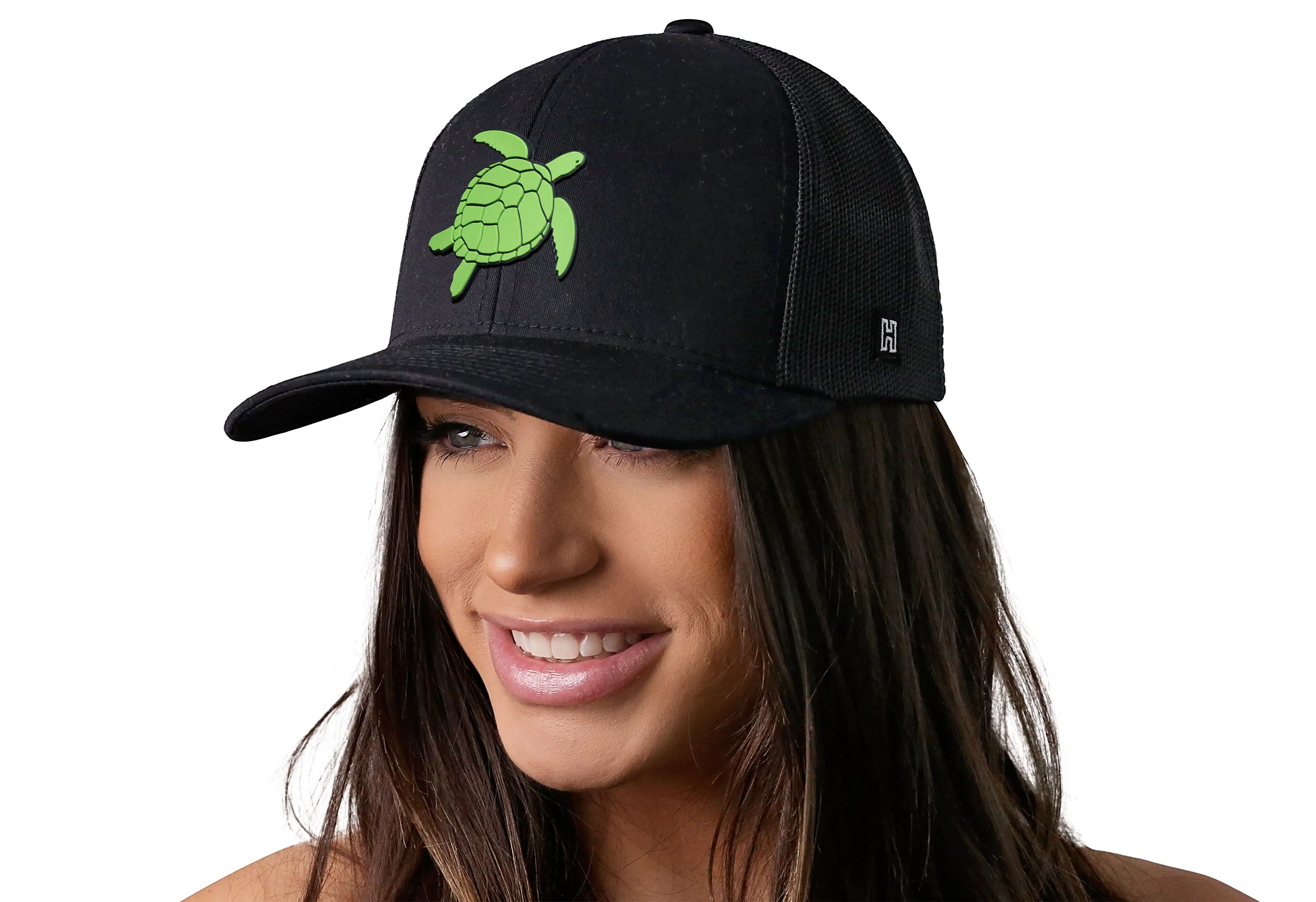 Turtle Trucker Hat Rubber | Black Sea Turtle Snapback